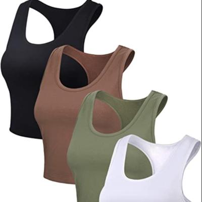 China Breathable Women Tights Fit Racerback Crop Workout Sports Cotton Breathable Basic Sports Crop Tank Tops for sale