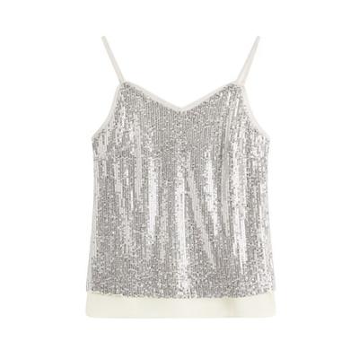 China Anti-pilling hot selling women sexy polyester glitter sequin decoration strap tank tops for club wear for sale