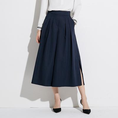 China Anti-Wrinkle Spliting Classic Office Women Solid Work Loose Pleated 2021 Wide Leg Pants witn Zipper Pockets for sale