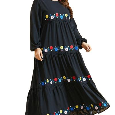 China Anti-Static Plus Size Ruffles Women Clothing 2021 New Arrivals Long Sleeve Long Casual Mexican Embroidery Dress for sale