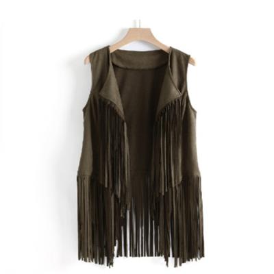 China Vintage Causal Women's Ladies Tassel Vest Women's Vests Fashion Waterproof Loose Cardigan Sleeveless Vests and Vests for sale