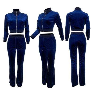 China Anti-Wrinkle Women's Solid Velvet Sweatshirt Pants Full Velvet Sweatshirts And Zipper Pants Two-Piece Set - for sale