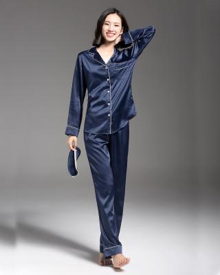 China zk 100% silk Womens Satin Pajamas, Long Button-Down PJ Set Classic Soft Sleepwear pajamas for sale