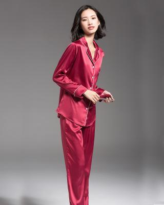 China zk 100% silk Womens Satin Pajamas, Long Button-Down PJ Set Classic Soft Sleepwear pajamas for sale