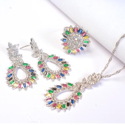 China New Fashion Jewelry Girl Girl Women Shape Gift Elegant Neckle Zircon Earrings Color Ring Glazing Ladies Set for sale