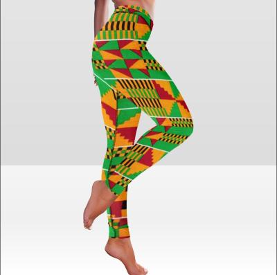 China Viable African Print High Waisted Yoga Pants With Pockets Tummy Control Kente Ankara Pattern Gaiters for sale