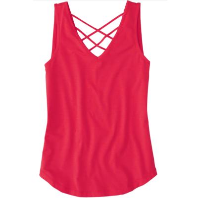 China Women's Cute Criss Cross Back Tank Tops V-Neck Shirt Yoga T-Shirt For Women 67899 for sale