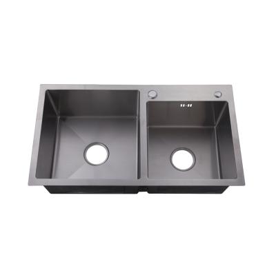 China Without Faucet High Quality Double Bowl Rectangular Interior Table Hand Assembled Stainless Steel Sink for sale