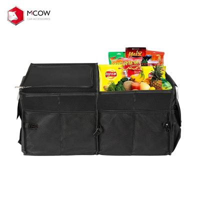 China Mcow Multifunctional Supply Car Accessories Fashion Collapsib Durable Leather Washable Luxury Car Trunk Universal Cargo Storage Box Organizer for sale