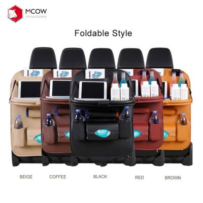 China 2021 New Design Large Capacity Simple PU Leather Car Goods 2021 Front Back Seat Organizer Bag Interior With Table Holder for sale