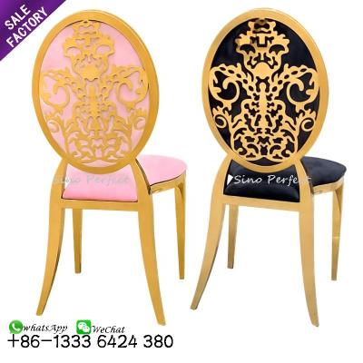 China (Other) Stainless Steel Gold Adjustable Wedding Hotel Dining Chairs Set For Dining Table Stackable for sale