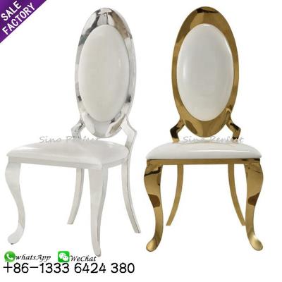 China Modern Stainless Steel Adjustable Gold Wedding (Other) Chairs White Upholstered Dining Room Dining Chairs for sale