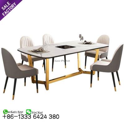 China Gold Metal Legs Modern Dinner Dining Tables Furniture (Others) Adjustable Italian Simple White Marble Top Table And Chairs Dining Room for sale