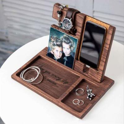 China Adjustable foldable wooden nightstand organizer docking station and turnout mobile phone watch ring and other accessories for sale