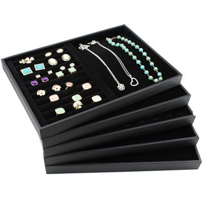 China High Quality Custom Stackable Jewellry Store Velvet Jewelry Tray Black Stackable Stand for sale