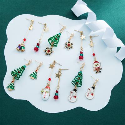 China New High Quality Wholesale Christmas Stick Circle Earrings Gold Plated Needle Snowman Santa Tree Stud Earring For Women Party Jewelry for sale