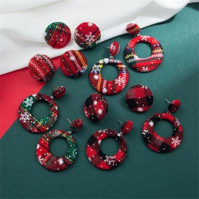 China High Quality Fashion Christmas Stud Earrings Plaid Cloth Geometric Circle Earrings For Women Gift for sale