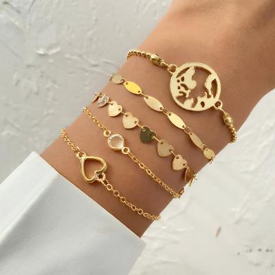 China High Quality The Latest Fashion Gold Style Heart Herringbone Chain Cuban Chain Bracelet Bangle Bracelet Set for sale