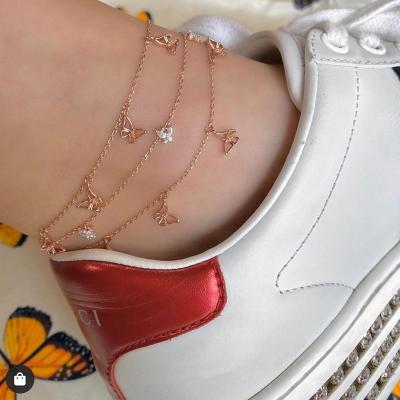 China High Quality European Fashion Design Women Butterfly Anklet 2022 New Full Bling Crystal Tennis Chain Butterfly Anklet for sale