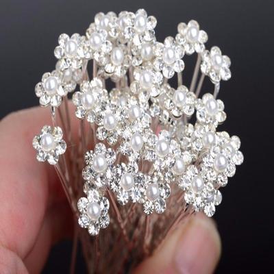 China Clear Crystal Rhinestone Bridesmaid Hair Pins Clips Fashion 20Pcs Wedding Bridal Flower Jewelry Hair Accessories Pearl Environmental Friendly for sale