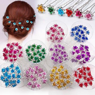 China New Environmentally Friendly Colorful Wedding Bridal Hair Pins Beads Clear Crystal Rhinestone Flower Clips Bridesmaid Hairwear Hair Accessories for sale