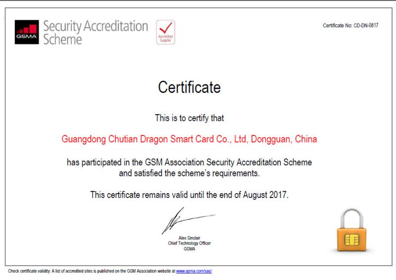 GSMA SAS Certificate - Chutian Dragon Co., Ltd.,