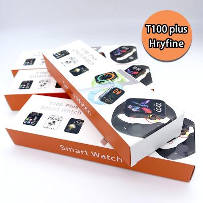 China 2021 Factory Touch Screen T100plus Smartwatch Android5.0 And Above Sport Waterproof T100plus IOS Music Smartwatch PK t500 for sale