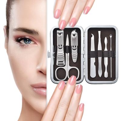 China Smiling nail clippers Christmas gifts 7pcs kit wholesale smiling cutter cuticle toe nail supplies set with PU leather case for sale