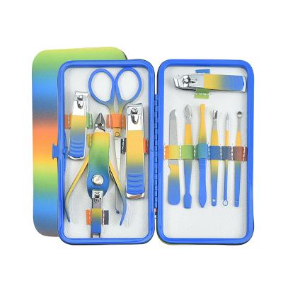 China Rainbow box and tools Rainbow new nail product 2023 16 pcs manicure pedicure set kit file cuticle toe nail clipper for sale