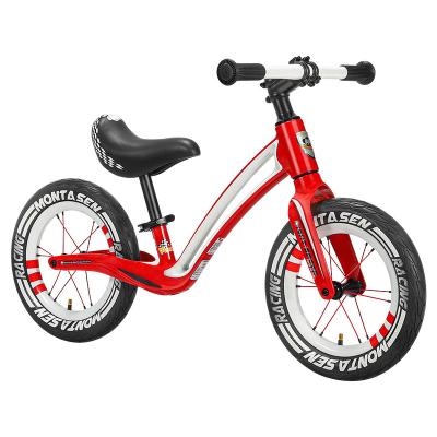 China Flat Land Montasen Newcomer Kids Balance Bike Super Lightweight Alloy Magnesium Frame Push Bike New Design Colorful Racing Kids Bike for sale