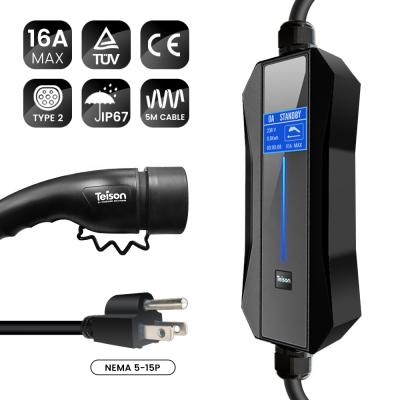 China Teison Level 2 Home 16A EV Wallbox Charger TPU Cable with NEMA 5-15 Plug IP67 and TUV Certified TS-PEC-002 for sale