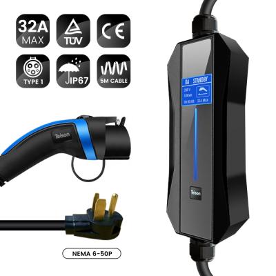 China Teison 32a portable ev wallbox charger station IP67 type 1 J1772 to NEMA 6-50 socket TS-PEC-002 for sale