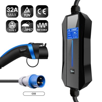 China Teison 32A SAE J1772 Tier 2 EV Portable Charger with Blue Cee Plug TS-PEC-002 for sale