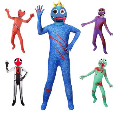 China Polyester Rainbow Friends Costume Kids Boys Monster Wiki Cosplay Horror Game Halloween Blue Overalls Including Headgear Party Costume for sale