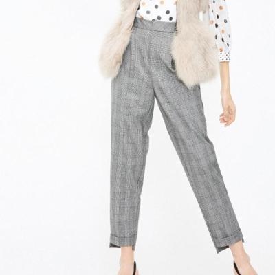 China Mid-Waisted Fashion Anti-Static Office Ladieis Full Fit Plaid Autumn Pants for sale