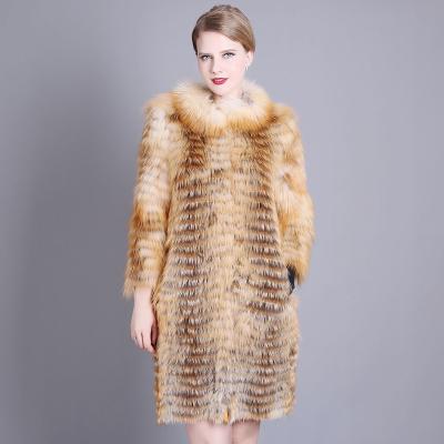 China Women Anti Shrinkage Wholesale Winter Design Long Sleeves Snap Single Buttons Real Fox Fur Coats Long for sale