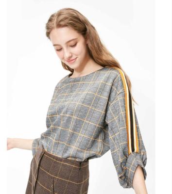 China 2019 Fashion Autumn Winter New Arrival Crew Neck Women's Anti-pilling Plaid Blouse for sale