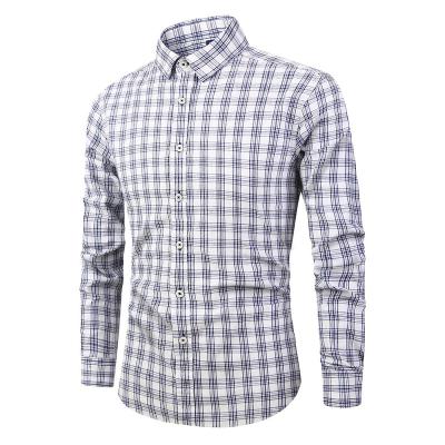 China Fashion Anti-pilling Mens Clothes Turn-down Collar Long Sleeves Buttons Casual Plaid Shirt for sale