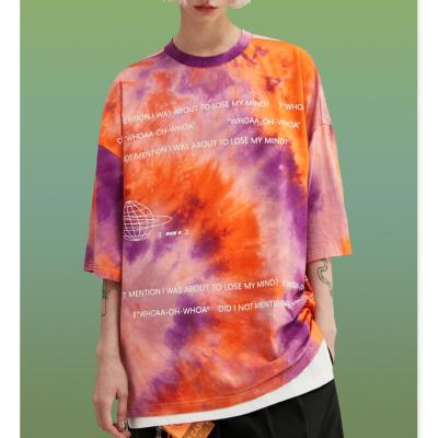 China Anti-Shrink Design Women Summer Cotton Round Neck Tie Dye Fashion Unisex Oversized Tee for sale