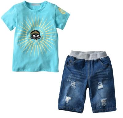 China 2017 wholesale polyester/cotton clothing baby boy clothes kids cotton T-shirt ripped jeans clothing kids 3-7Y for sale