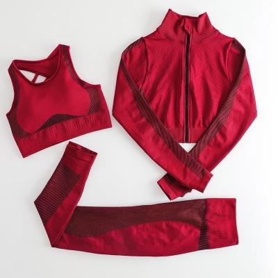 China QUICK DRY Outdoor Fitness Ladies Clothes Yoga Zipper Pants Long Sleeve Suit Sports 3 Piece Yoga Sets For Women for sale