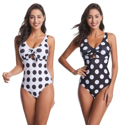 China New high-waisted swimwear retro high-waisted double-layer QUICK-DRY halter bikini polka dot swimsuit for women for sale