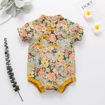 China New Arrival Fashion Cheongsam Style Baby Chinese Summer Newborn Chinese Climbsuit Floral Short Sleeve Newborn Baby Romper for sale