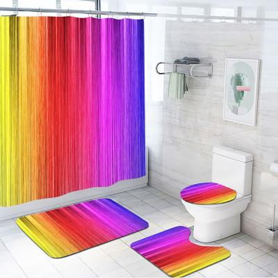 China Sustainable Rainbow Colored Shower Curtain Sets 4 Pieces for sale