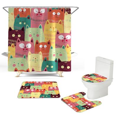 China Sustainable Cat Pattern Printed Shower Curtain For Bathroom for sale