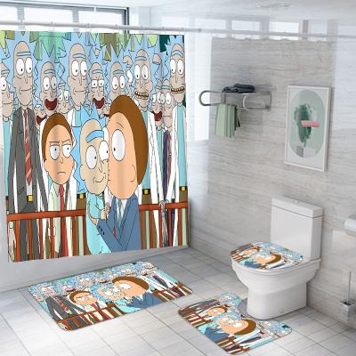 China Viable Kids Cartoon Grindstone And Morty Shower Curtain Set for sale