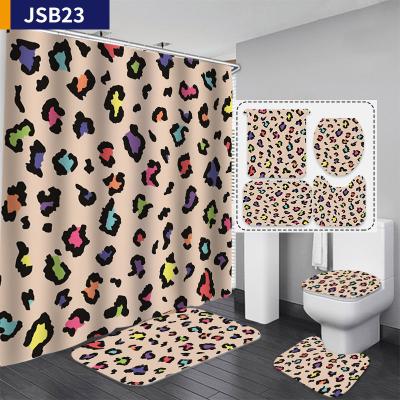 China Custom Sustainable Leopard Digital Printing 4 Pcs Shower Curtain Sets for sale