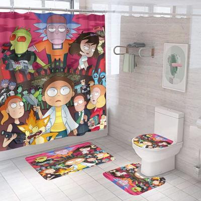 China Sustainable 3d kid millstone and morty printed shower curtain for boys for sale