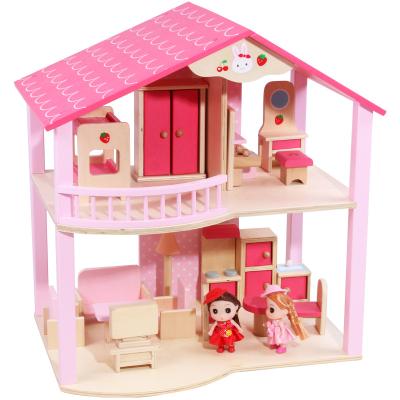 China Educational Toy Kids Pretend Wooden Furniture Role Play Wooden Villa Doll House DIY Toy Baby Educational Toy For Child for sale