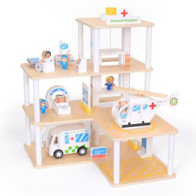 China Educational Children Simulation Wooden Three-Layers Hospital Toys Parent-child Interactive Games for sale